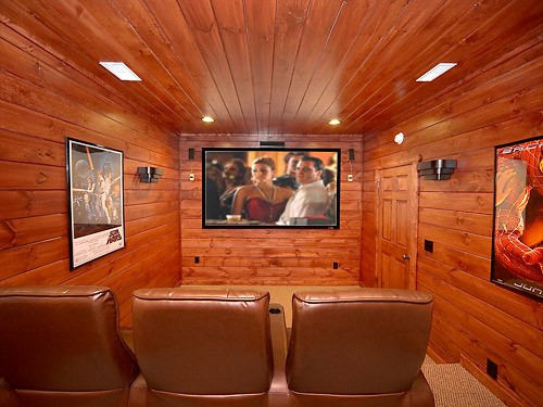 Home Theater Room and Sauna featured in this great room cabin.